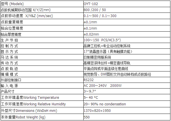 立式全自动点胶机参数